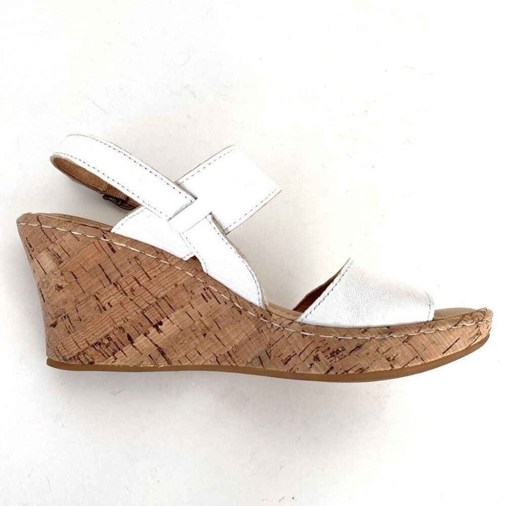Born White Leather Cork Wedge Sandals - Picture 11 of 16